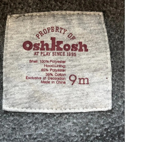 Osh Kosh Unisex Gray 9month One-Pieces with Hoodie Zipper Outfit - Picture 3 of 7